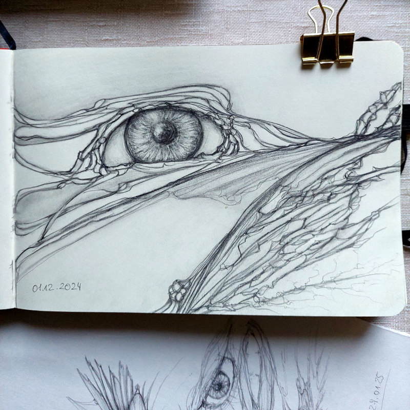 Title: Seeing the Truth, Sketchbook, Graphite 2024